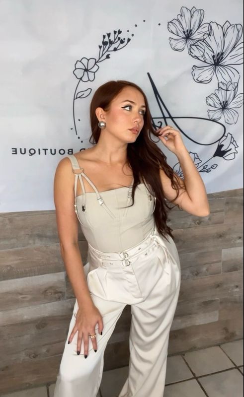 Ivory High Waist Satin Pants with Belts