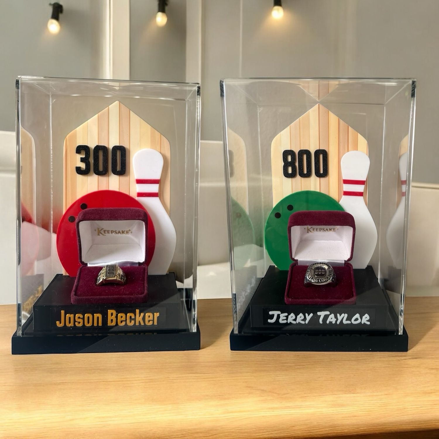 Bowling Achievement Perfect Game 300/800 series Ring Holder Display