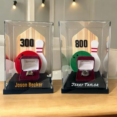 Bowling Achievement Perfect Game 300/800 series Ring Holder Display