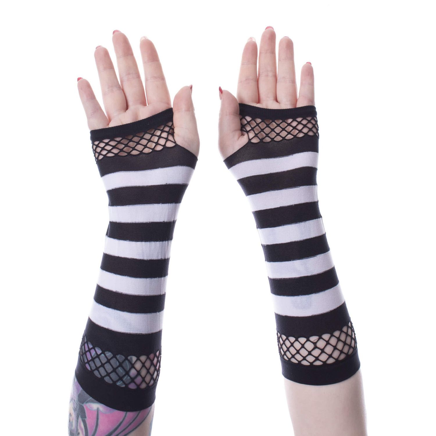 Arm Warmers Striped Mesh [BLACK/WHITE]