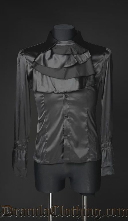 Black Satin Ruffle Blouse