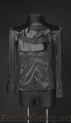 Black Satin Ruffle Blouse