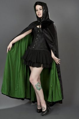 Vampire Black Velvet Green Satin Lining Cape