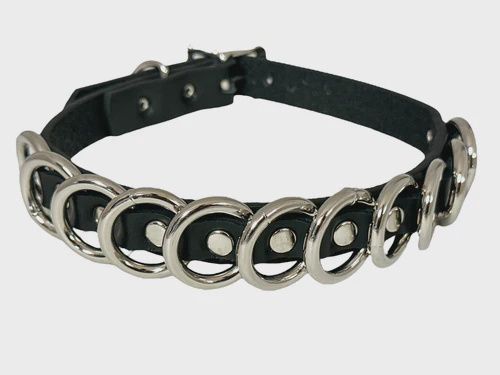 Choker En Cuir À Anneaux Argent FCK464