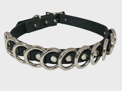 Choker En Cuir À Anneaux Argent FCK464