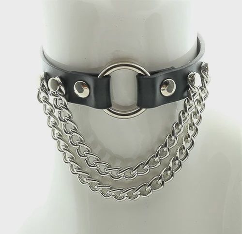 Choker En Cuir Avec Anneaux Argent FC593