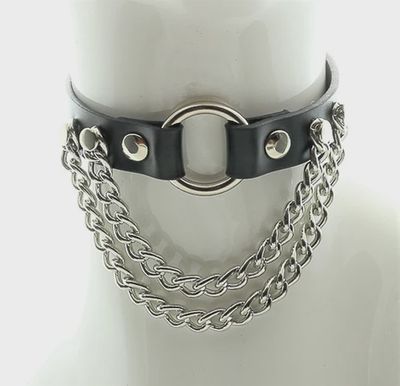 Choker En Cuir Avec Anneaux Argent FC593