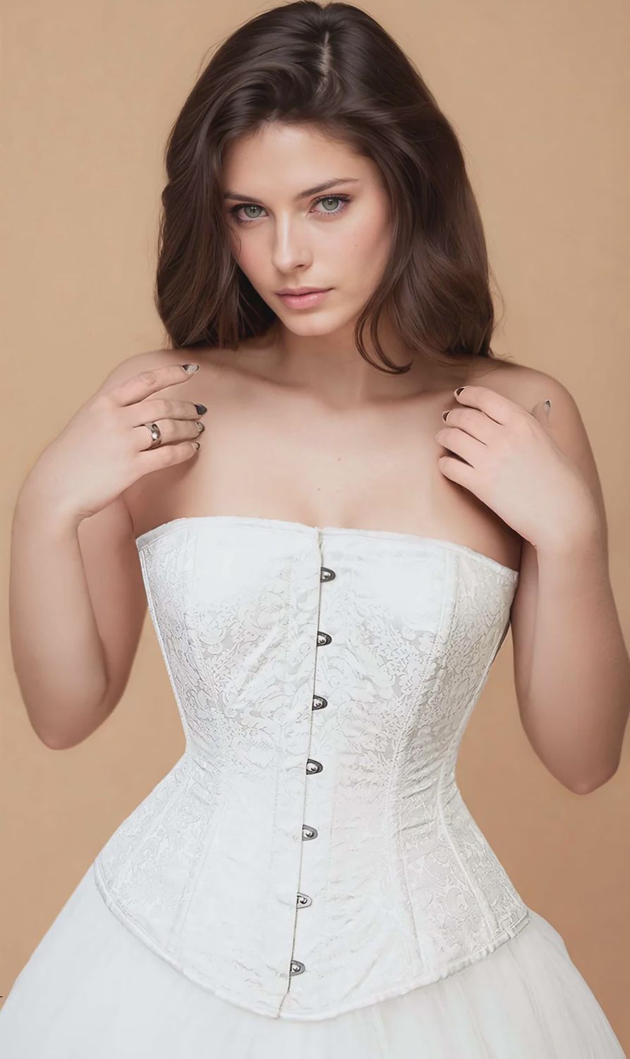 Gael Long Line Brocade Corset [EL-104] [WHITE]
