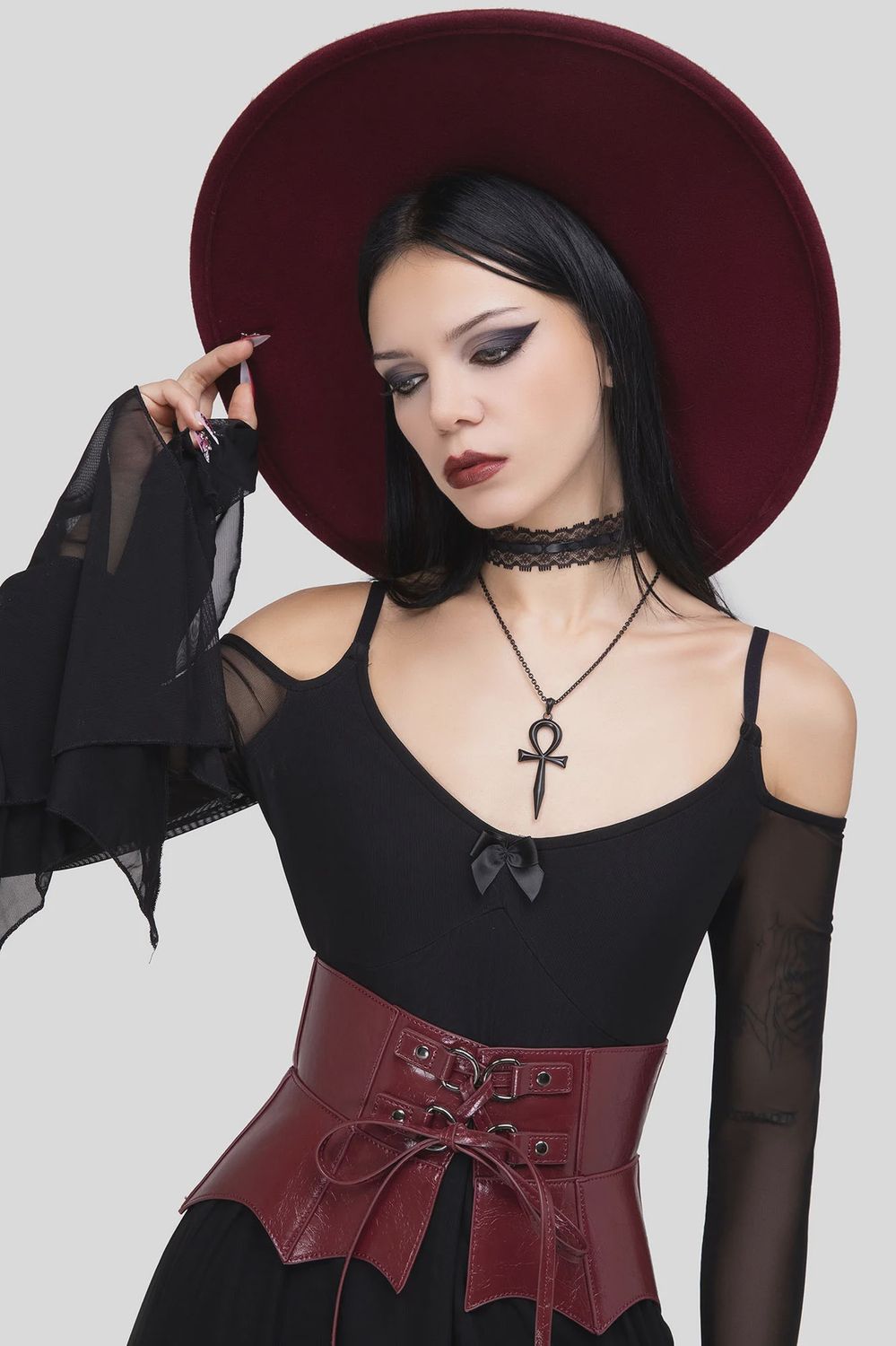 Wetland Bat Peplum Corset [RED]