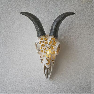 Decorative Sculpted Goat Skull with LED.