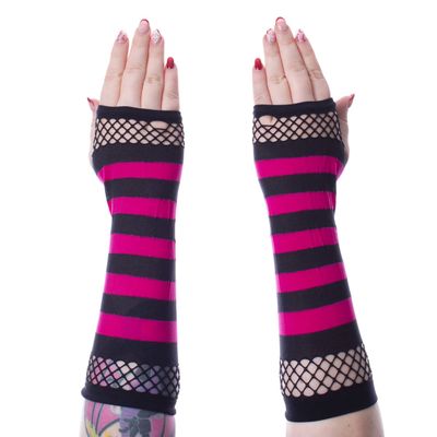 Arm Warmers Striped Mesh [BLACK/PINK]