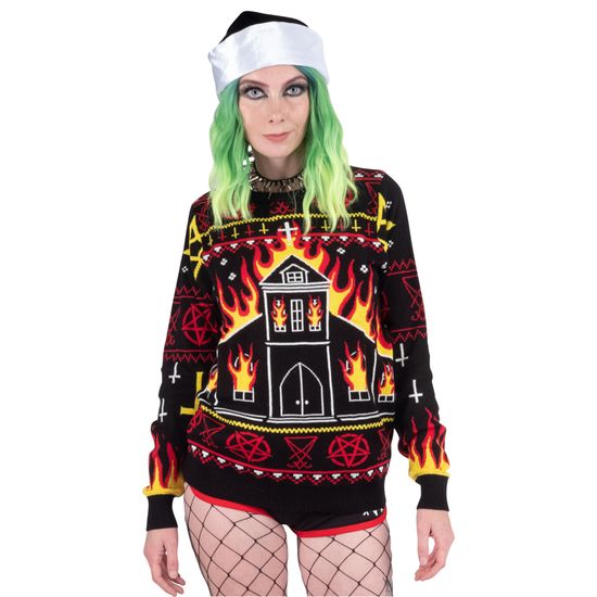Black Metal Church Fire Sweater