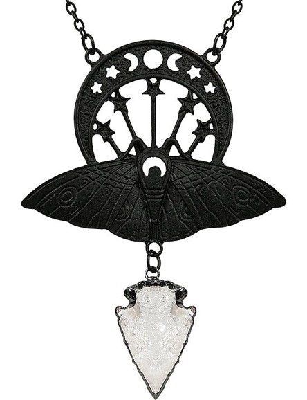 Crystal Moon Moth Necklace [BLACK]