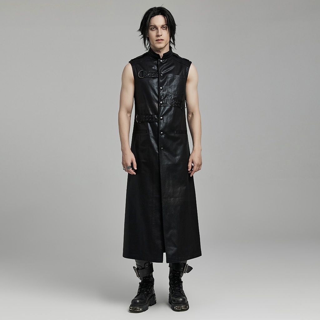 Black Industrial Sleeveless Trench Coat WY-1625