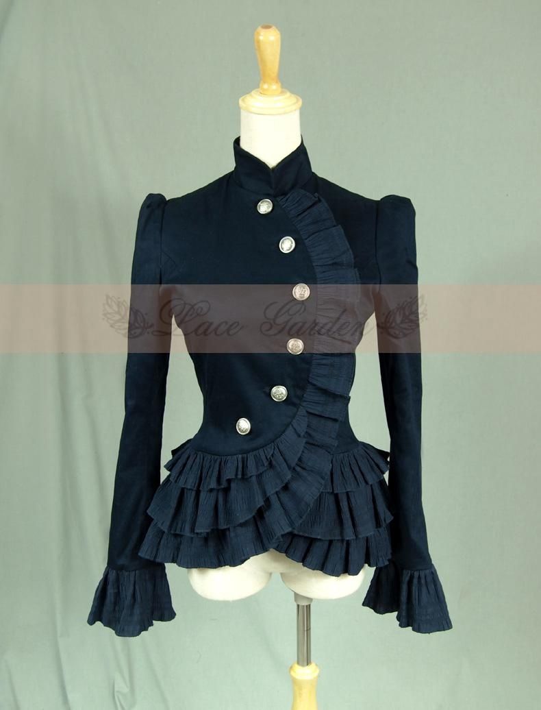 Chemise Long Sleeves Ruffles Gothic [BLEU MARIN]