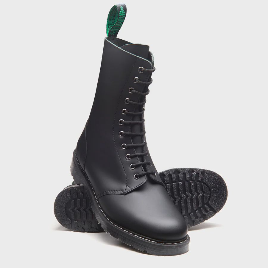 Bottes 11 Oeillets en Vrai Cuir Greasy Noir [S11-969-BG-G]