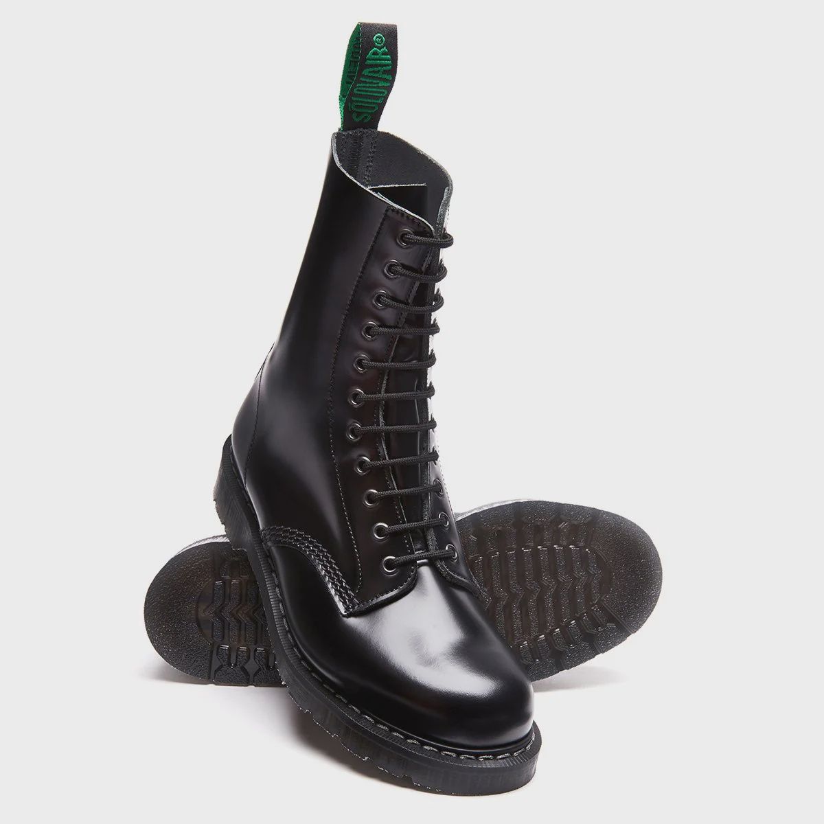 Bottes 11 Oeillets en Vrai Cuir Hi-Shine Noir [S11-981-BK-G]