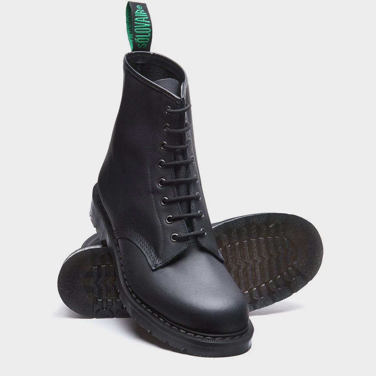 Bottes 8 Oeillets en Vrai Cuir Greasy Noir [S8-551-BG-G]