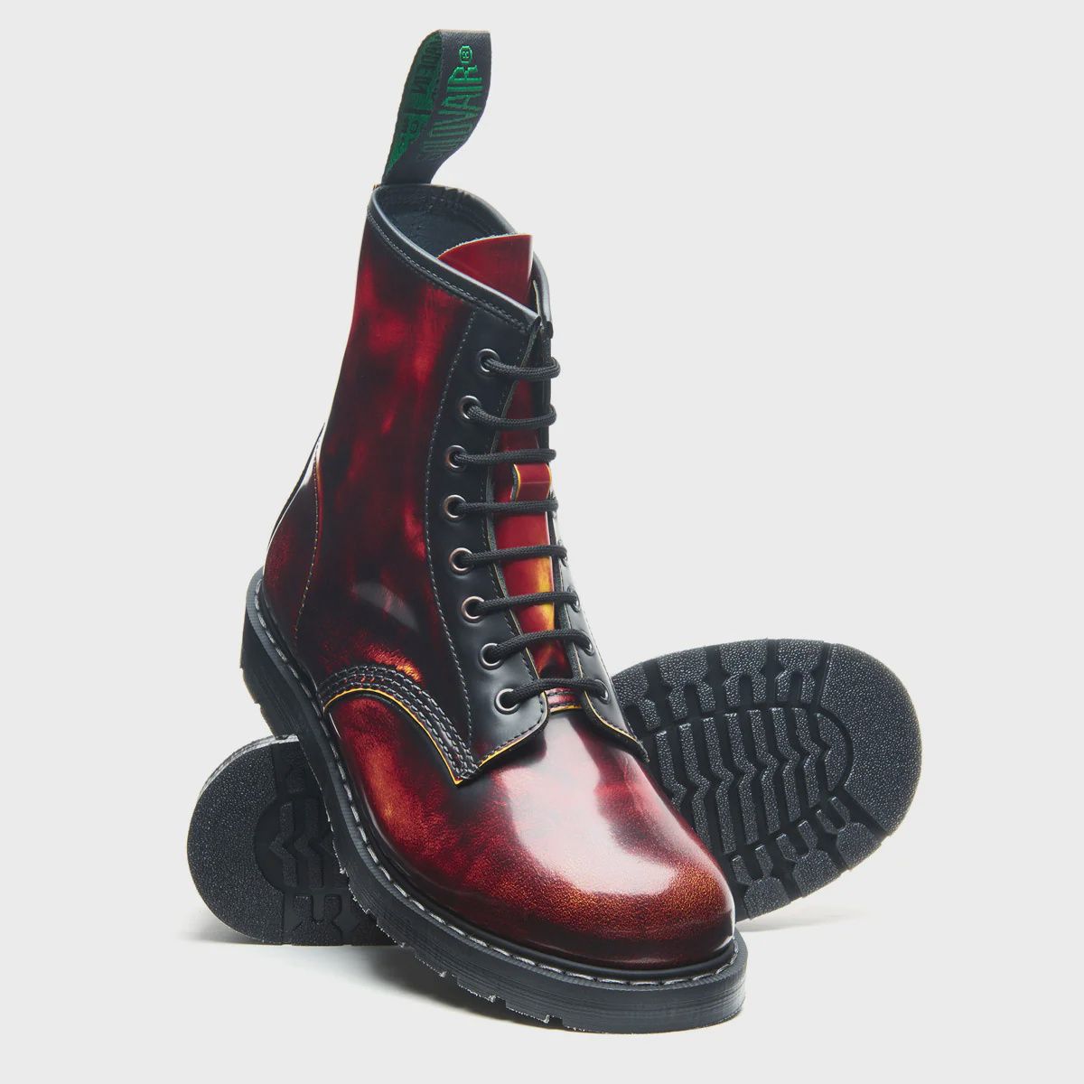 Bottes 8 Oeillets en Vrai Cuir Rub Off Flame [S8-551-FL-RO-G]