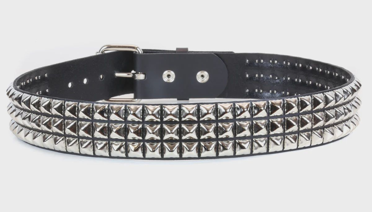 Ceinture en Cuir Noir à Studs Argent BT104 [PLUS]