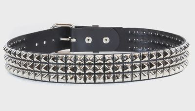 Ceinture en Cuir Noir à Stud Argent BT104 [PLUS]