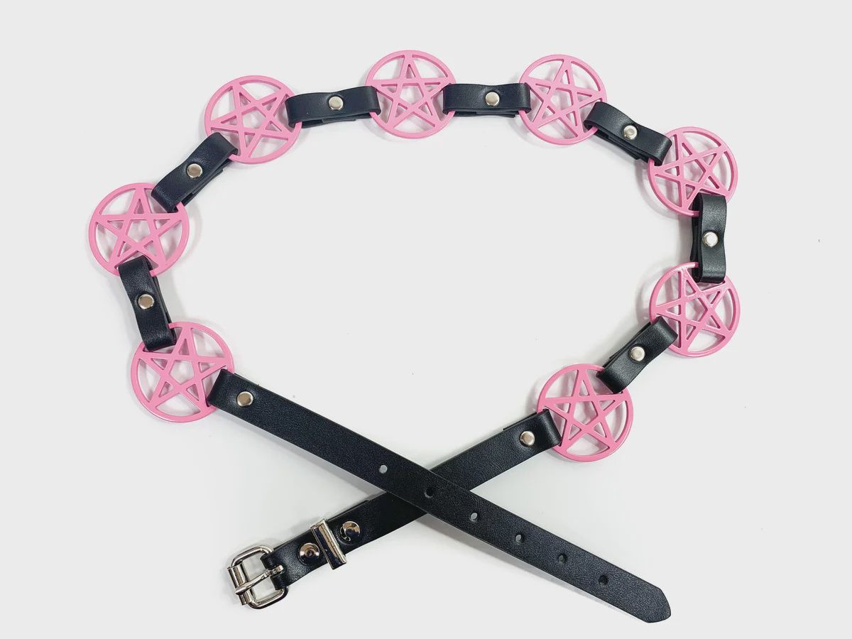 Ceinture en Cuir Noir à Pentagram Rose BT485-PS
