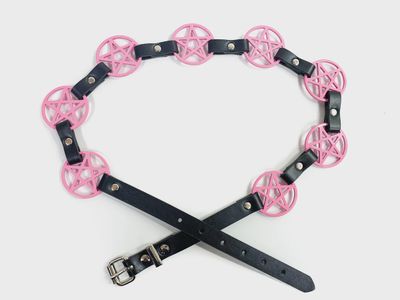 Ceinture en Cuir Noir à Pentagram Rose BT485-PS