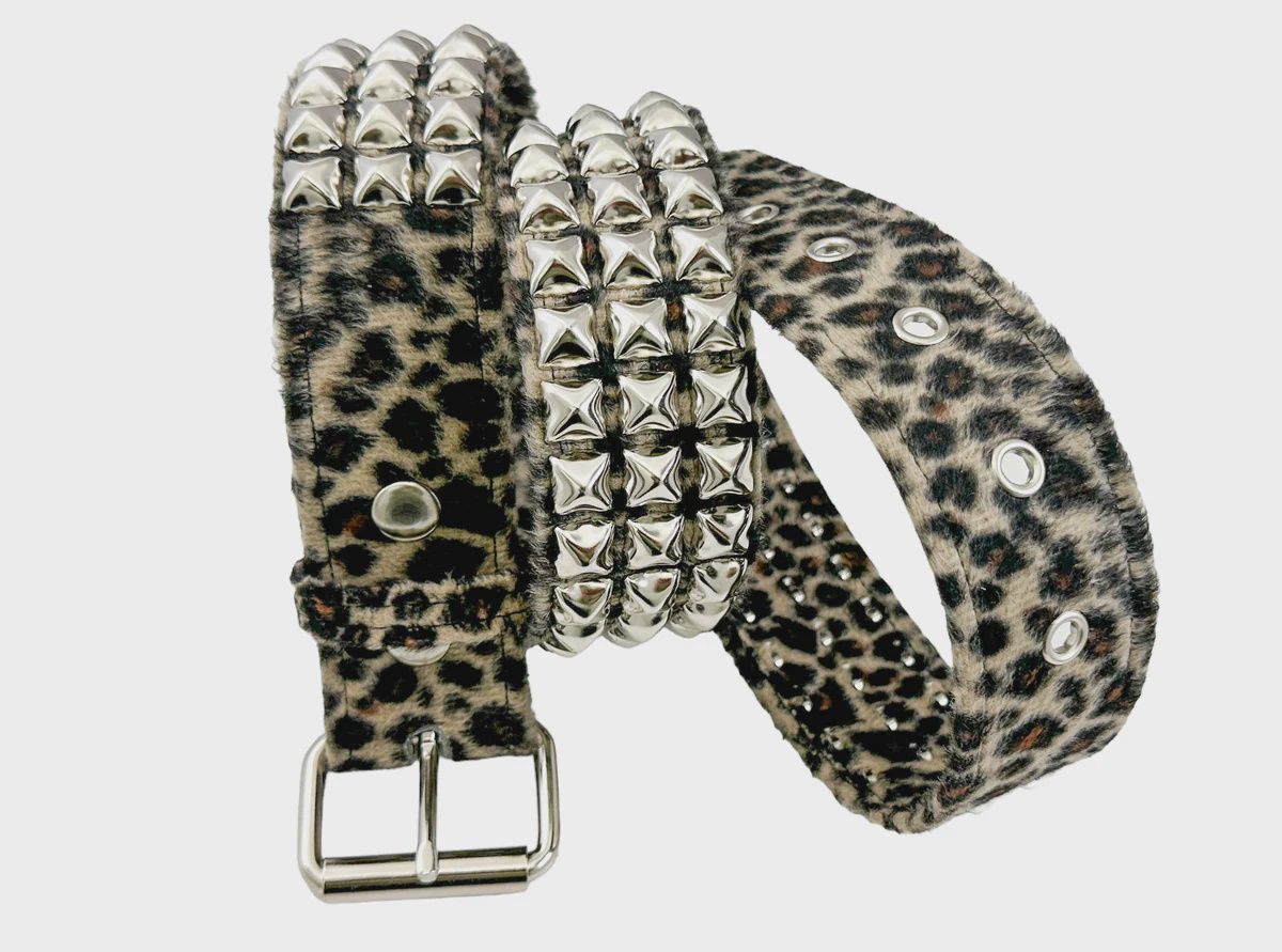 Ceinture en Léopard Brun à Stud Argent BT104L-BRN