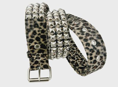 Ceinture en Léopard Brun à Stud Argent BT104L-BRN
