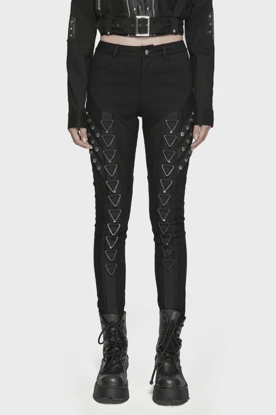 Black Punk Industrial Metal High Waisted Skinny Jeans - WK-648