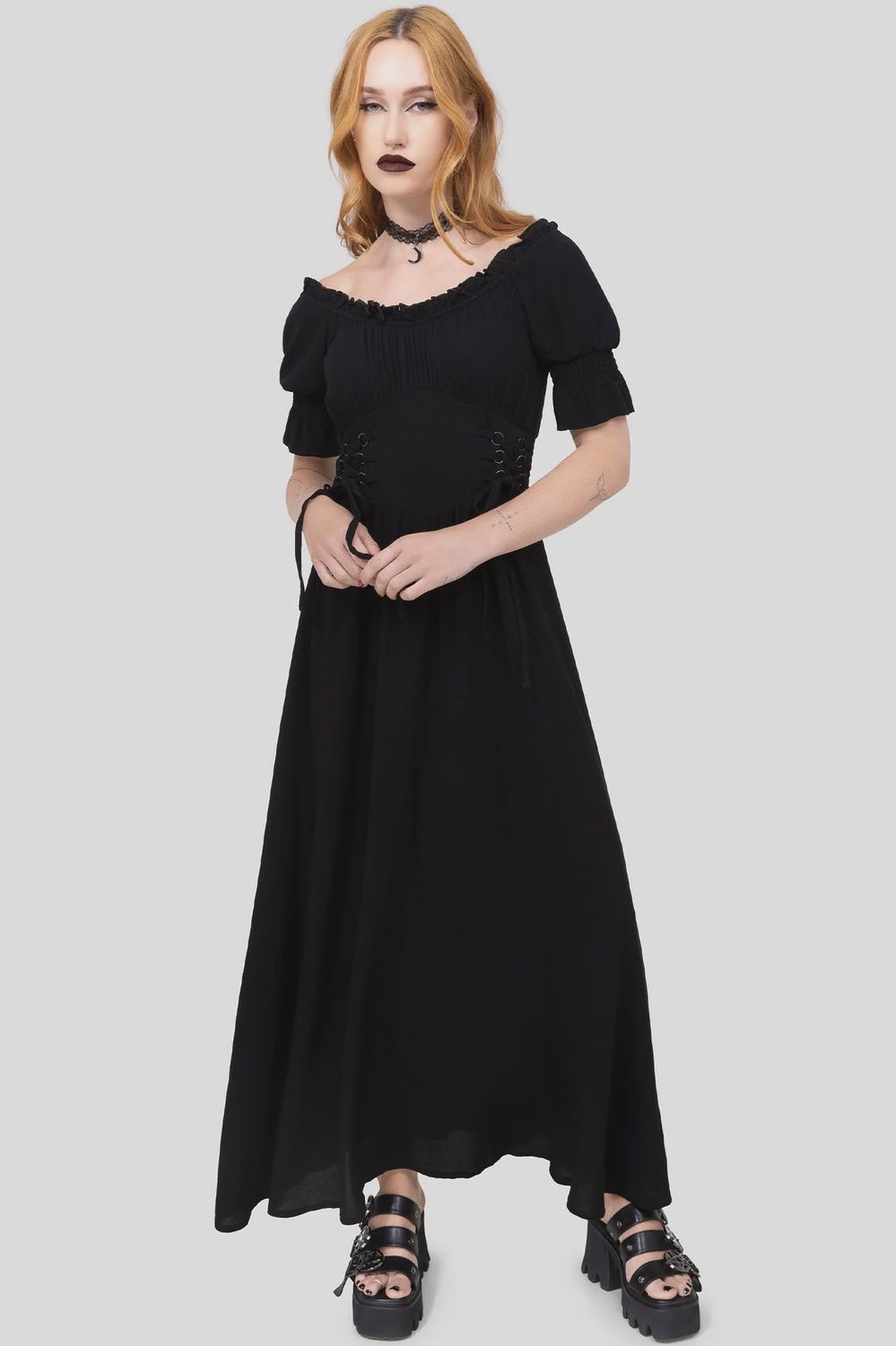 Robe Jocasta Maxi Manches Courtes [NOIR]