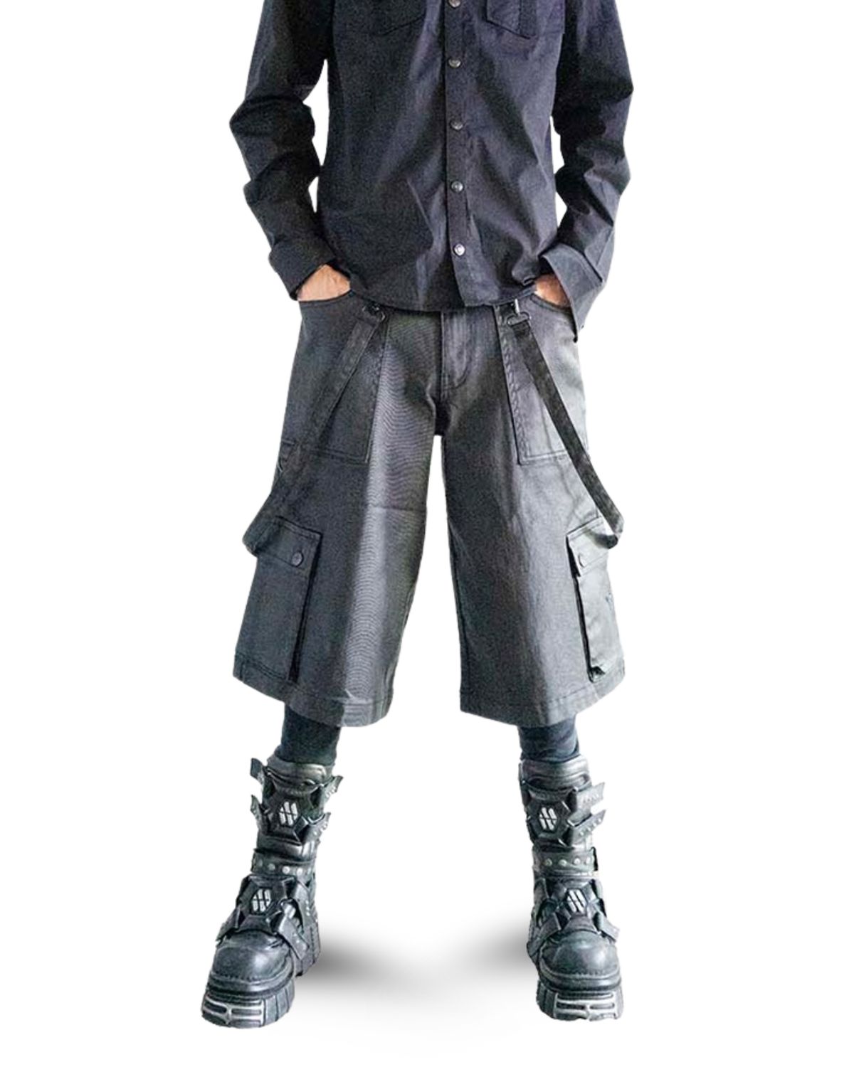 Future Division Black Unisex Waxed Denim Cargo Shorts - [LS-222]