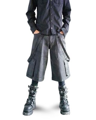 Future Division Black Unisex Waxed Denim Cargo Shorts - [LS-222]