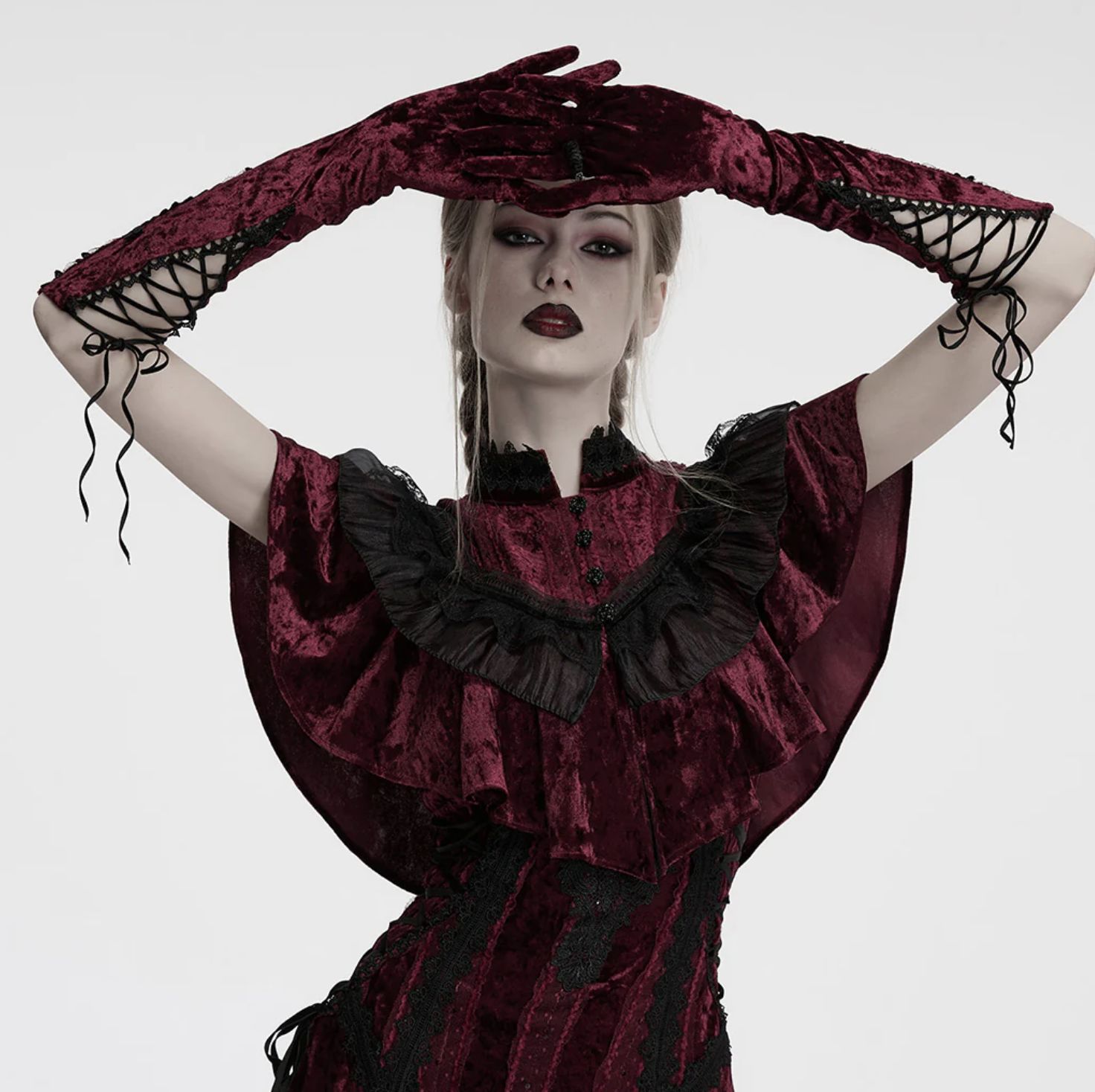 Gants Velours Dentelle OS-763 [ROUGE]