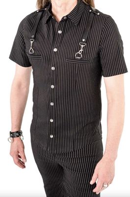 Pinstriped Short Sleeve Gangsta Pranksta Shirt [LS-174-G] [PINSTRIPED]