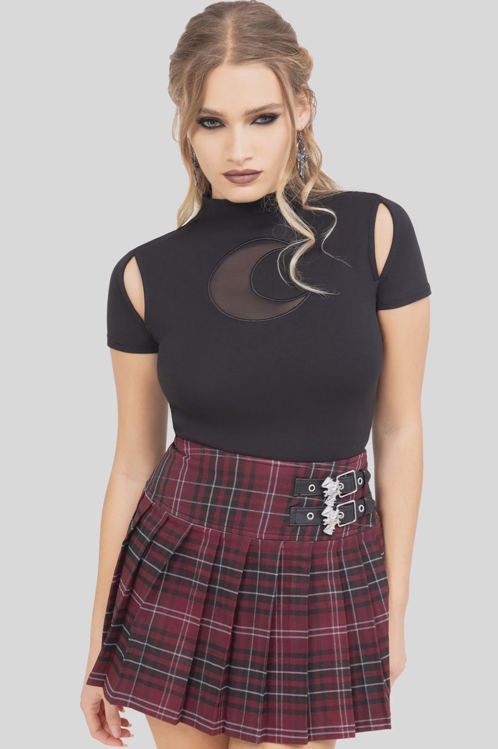 Bat Girl Burgundy Tartan Mini Skirt