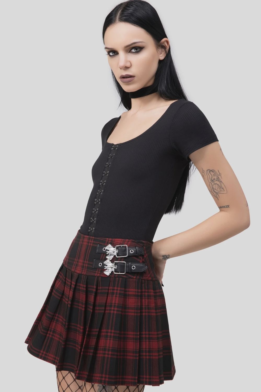 Bat Girl Red Tartan Mini Skirt
