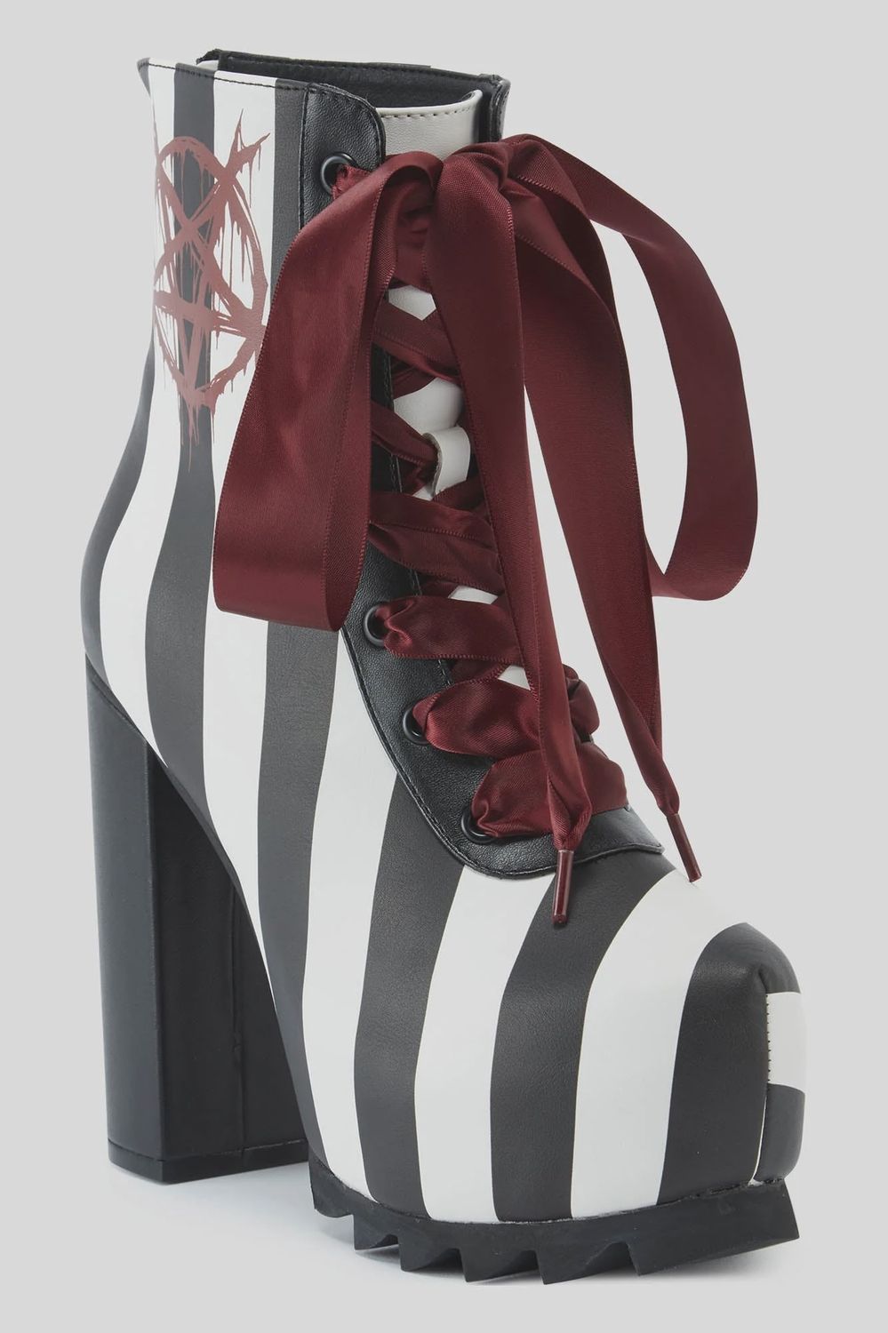 Lost Vegas Black &amp; White Striped Boots with Red Ribbons