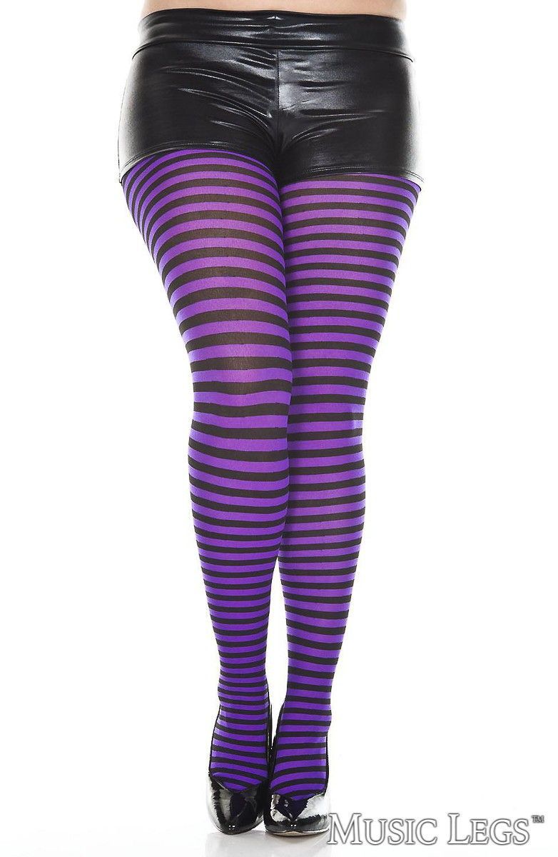 Bas Thigh Hi Rayé NOIR &amp; MAUVE [PLUS] / ML7471Q