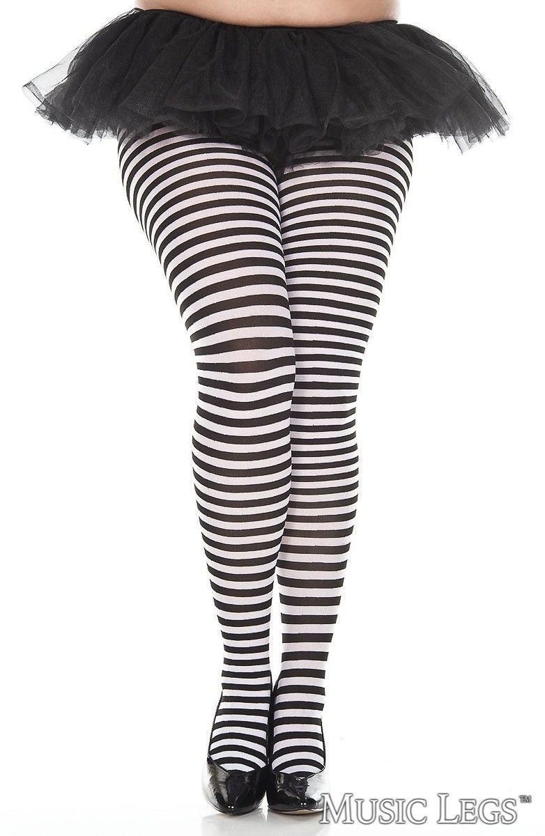 Bas Thigh Hi Rayé NOIR &amp; BLANC [PLUS] / ML7471Q