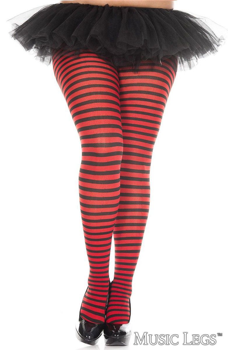 Bas Thigh Hi Rayé NOIR &amp; ROUGE [PLUS] / ML7471Q