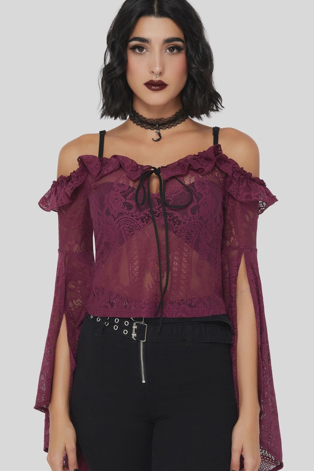 Chandail Breathless Lace Bardot [PRUNE]