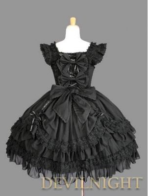 Robe Ruffled Cap Sleeves Sweet Bow Gothic [N-00110]