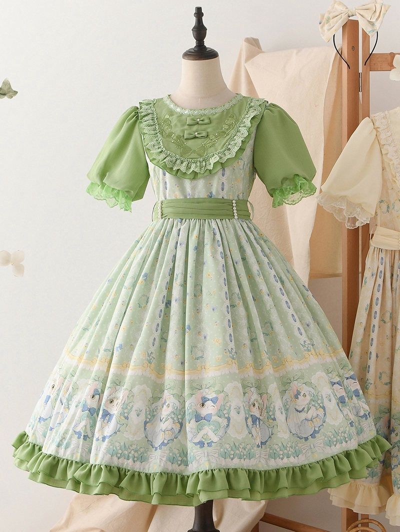 Robe Cat Print Embroidery Sweet OP Dress [STL-0015] [PLUS]