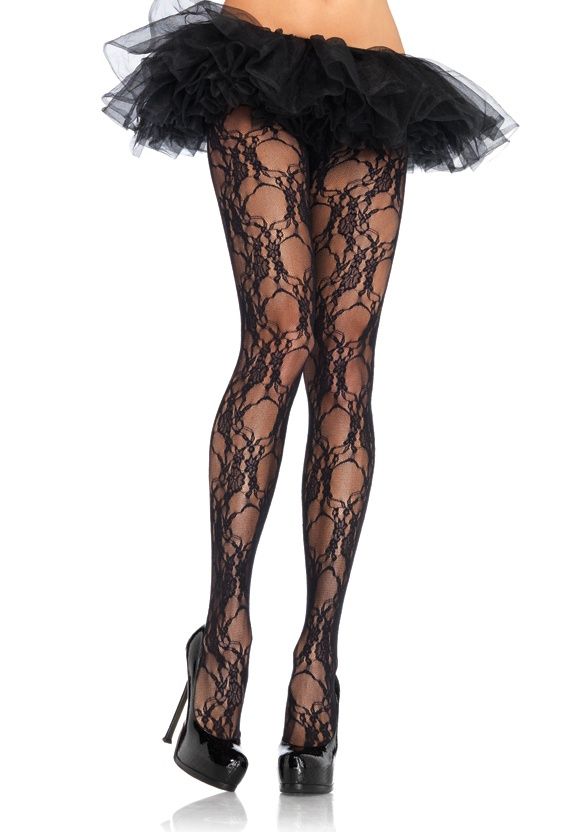 Bas Collants en Dentelle Florale Noir / LA9653