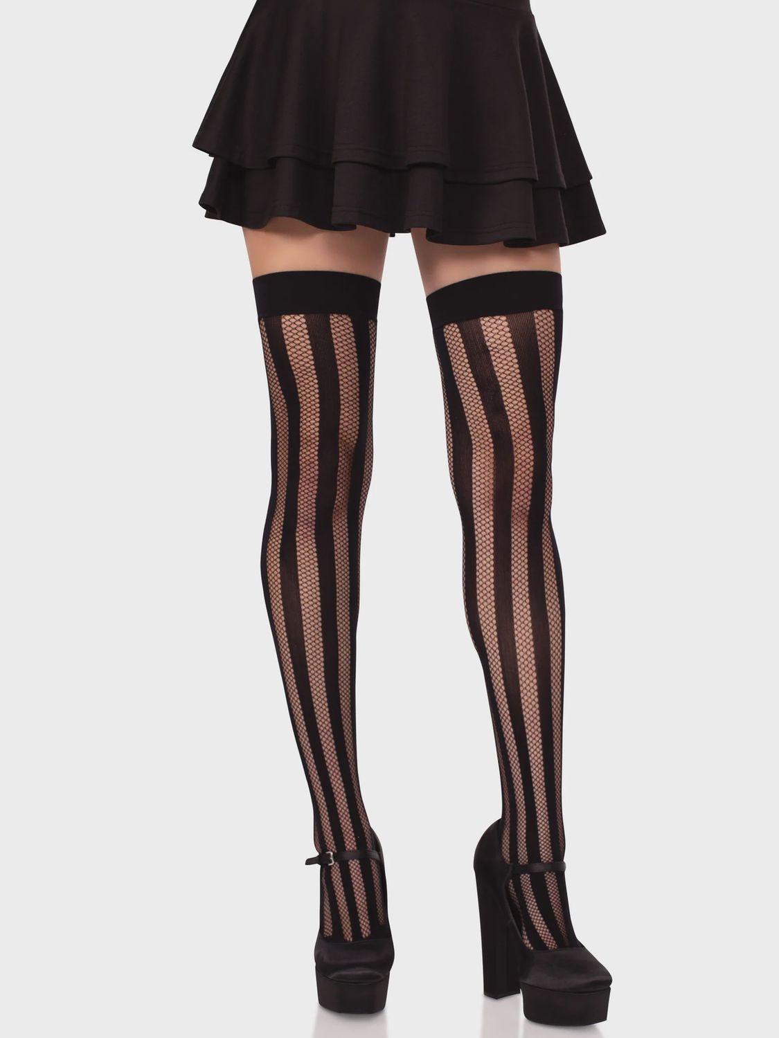 Bas Thigh Hi Fishnet &amp; Rayures Opaques / LA6225