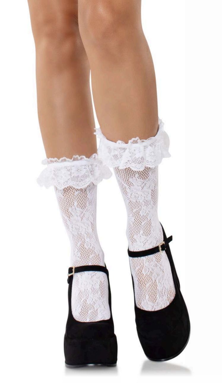 Bas Floral Lace Ruffle Top Anklets / LA3002WH [BLANC]
