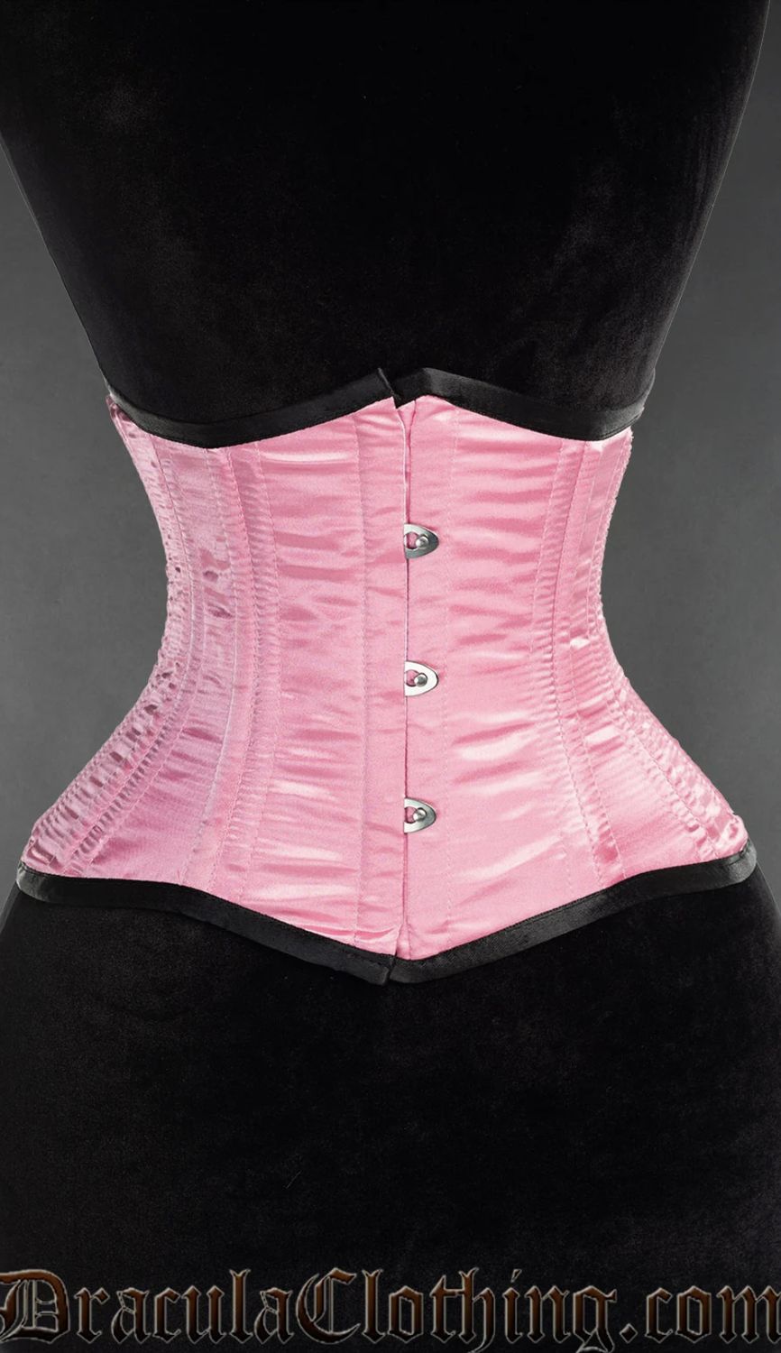 Corset Underbust Pink Satin Double Boned Waist Cincher
