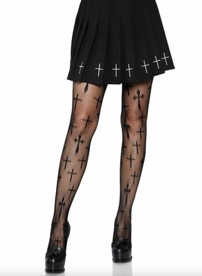 Worship Me Cross Net Tights / LA9753BK