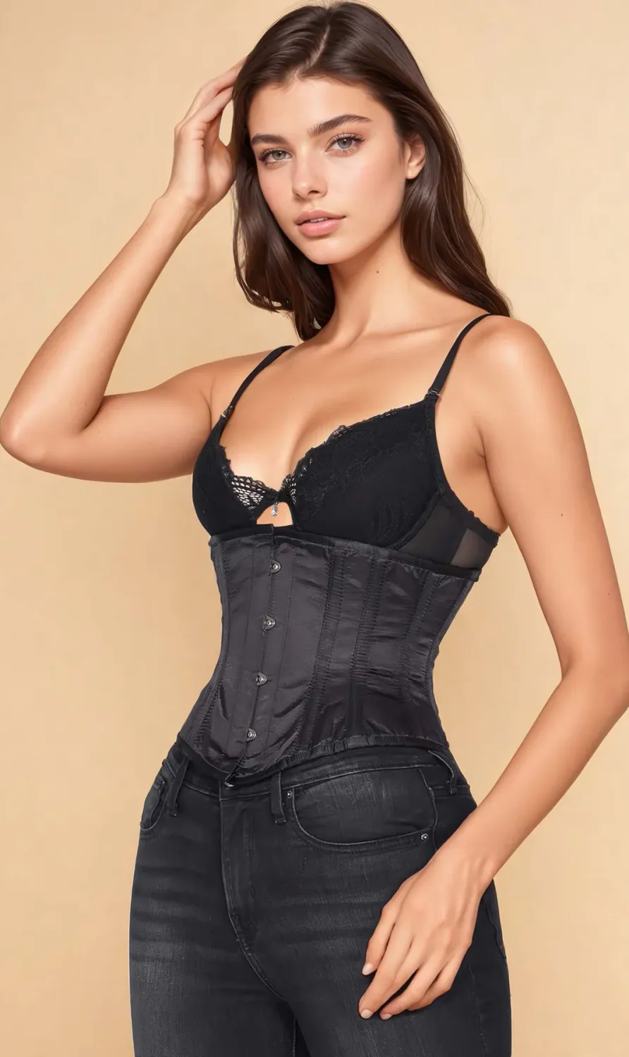 Black Satin Waspie Corset [G-106] [PLUS]